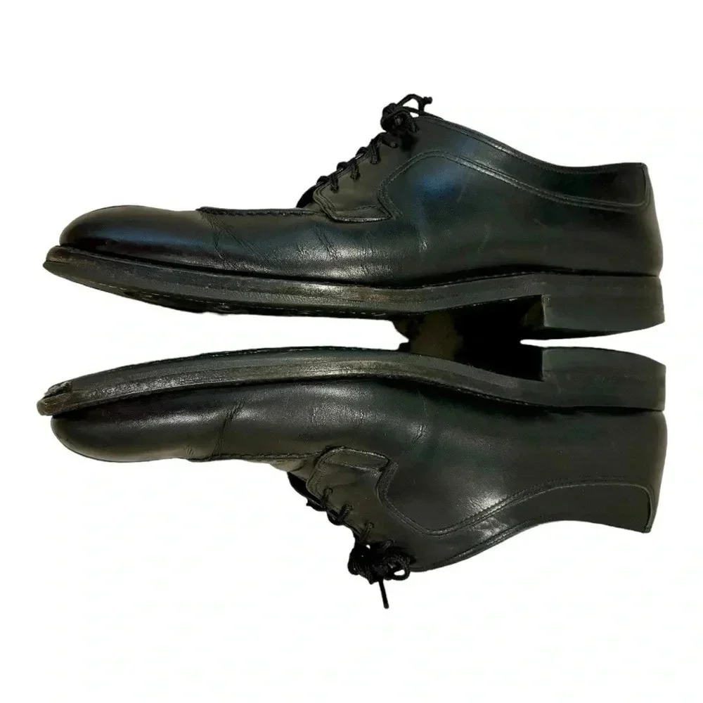 Salvatore Ferragamo Black Leather Apron Toe Derby Dress Shoes Mens Size 8 Italy